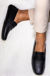 CALVI – Mocassins Bride Cuir – Homme – Noir Grainé